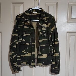 Camouflage Military-Style Denim Lightweight Jacket - Green & Tan